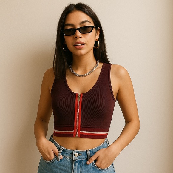 Topshop Tops - Topshop Burgundy & Red Crop Top 2